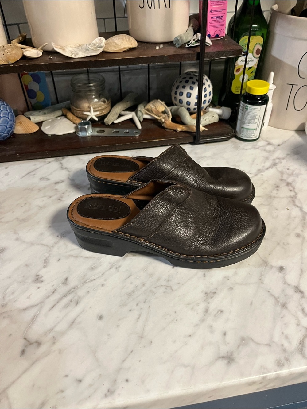 Bjorndal Dark Brown Leather Slip-On Clogs
